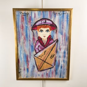 Andre Francois Painting Large Eyed Child with Kite