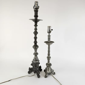 Two Pewter Candlestick Lamps