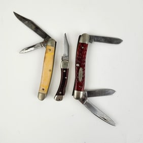 Lot of Three Folding Knives Schrade Case and Kutmaster