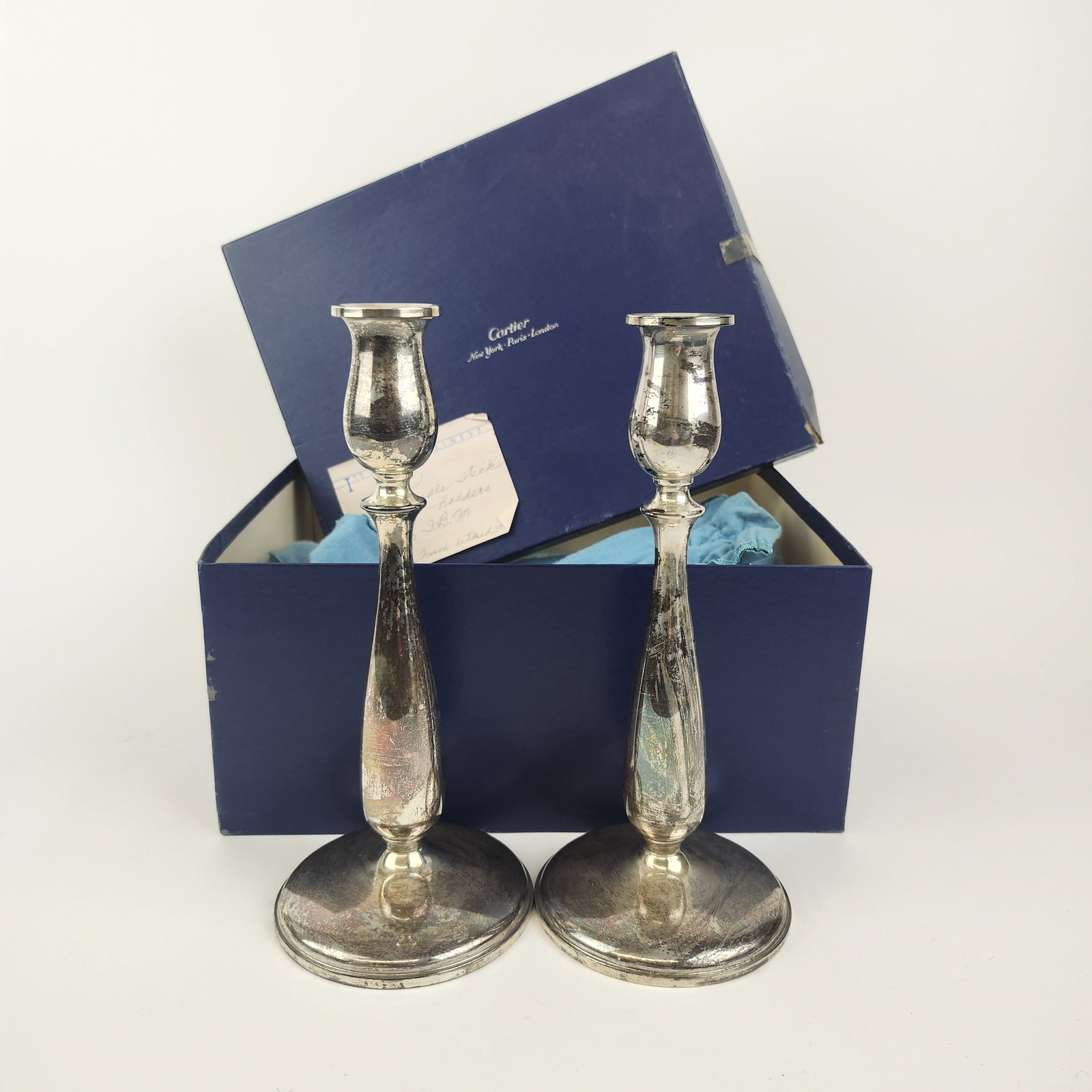 Pair Cartier Sterling Silver Candlesticks with Box (1 of 6)