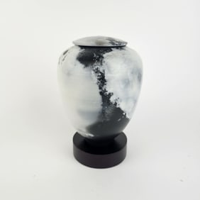 Lidded Raku Pottery Jar with Pedestal