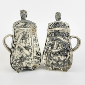 Marc J Barr Pair of Covered Cups Studio Pottery
