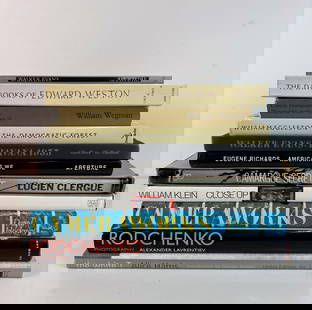 Monographs Wegman, Rodchenko, Hockney, Evans: Lot of 11 books - Alice Harris, William Klein, Walker Evans, Edward Weston, Lucien Clergue H9" W12" D11" (Dimensions of stack of books)