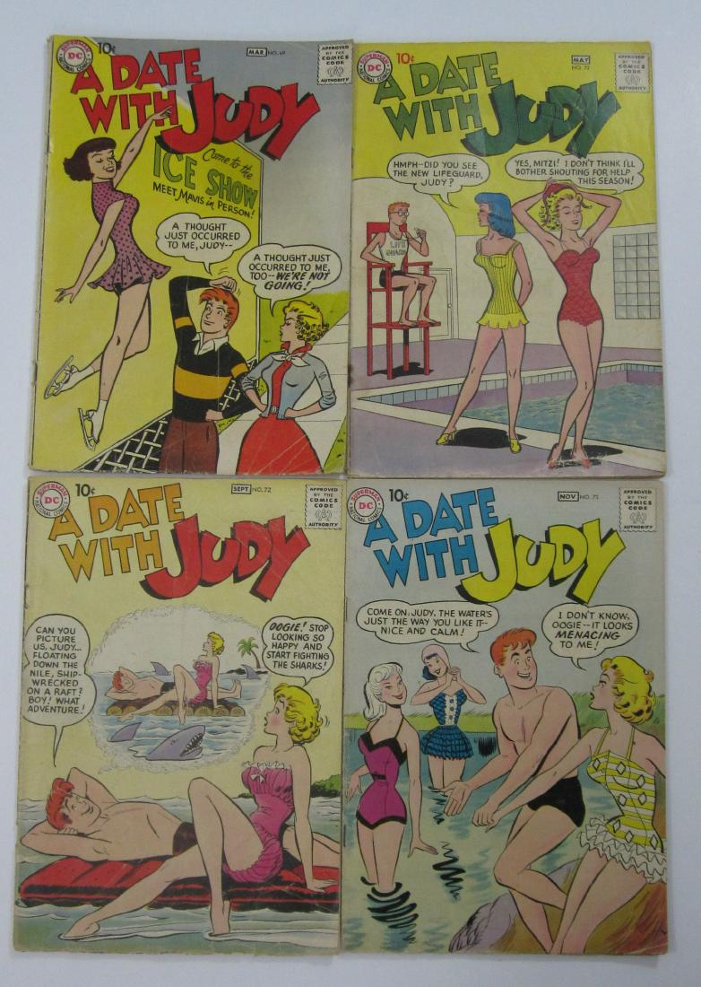 A Date With Judy (DC) #69, 70, 72 & 73: Silver Age romance. Issues range between Good 2.0 and VG 4.0 condition. All with off-white to white pages.