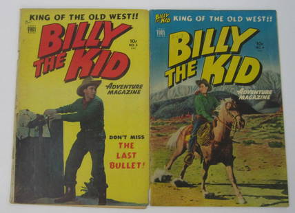 Billy the Kid #3 & 4 (Toby Press) Frazetta art: #3 G/VG 3.0 minor spine roll. Light cream to off-white pages. Frank Frazetta art, #4 VG/FN 5.0 Off-white pages. Photo cover. Golden Age.