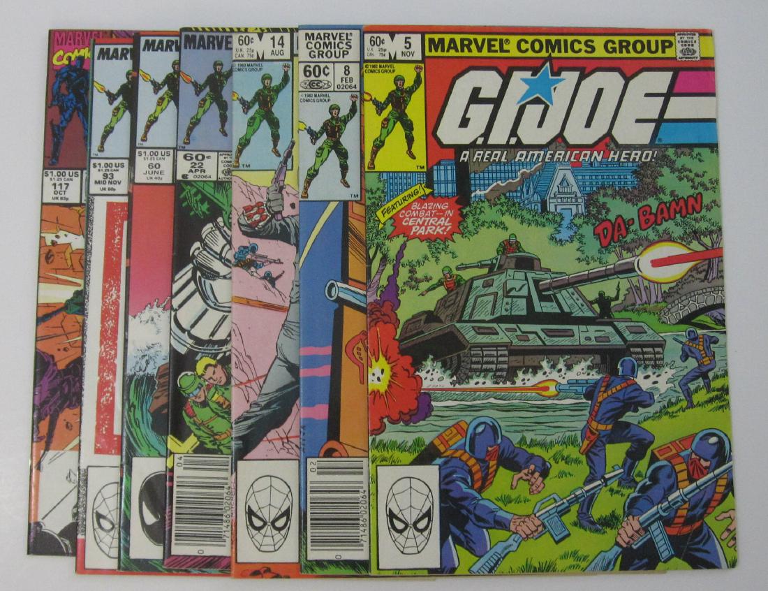 G.I. Joe (Marvel) #5, 8, 14, 22, 60, 93 &117: #5 FN 6.0, #8 VF- 7.5 Herb Trimpe autograph; no COA, #14 VF- 7.5 1st full appearance Destro, #22 VF- 7.5 1st appearance Duke and Roadblock, #60 VF 8.0 Todd McFarlane art, #93 VF- 7.5 Snake-Eyes face r