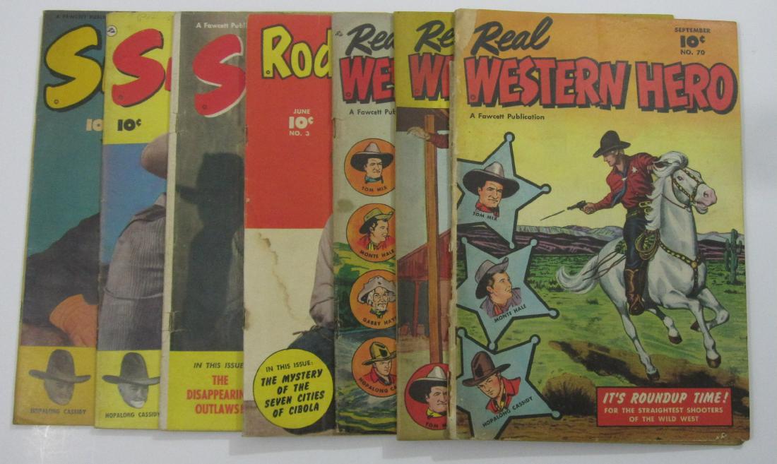 Golden Age Westerns Real Western Hero, Six Gun Heroes: Real Western Hero #70 Good 2.0 Paper loss on spine and piece missing back cover. Includes Tom Mix, Monte Hale and Hopalong Cassidy. Real Western Hero #73 VG/F 5.0 Some foxing on cover. Includes Gabby 