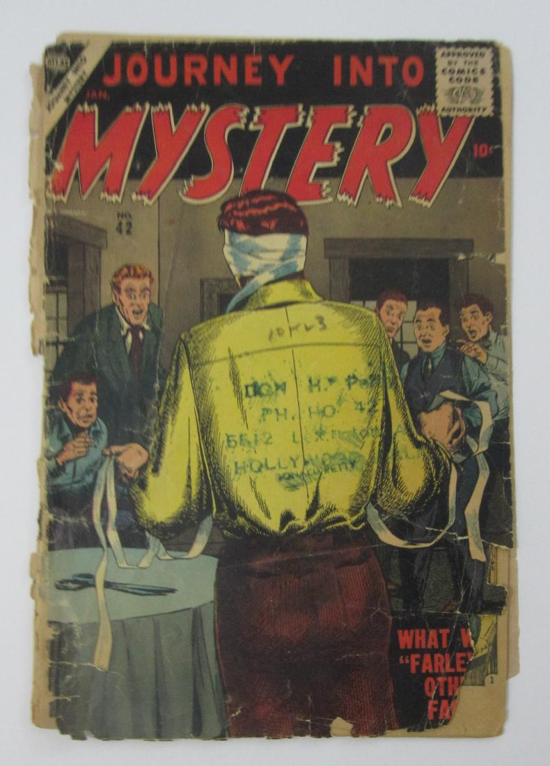 Journey Into Mystery #42, 71 & 77 Kirby/Ditko: #42 Fair 1.0 Cover is completely split down spine. Pieces missing at bottom right corner. Stamp in middle of cover. Cream pages. Bill Everett cover. #71 G/VG 3.0 Moderate spine wear including staple t