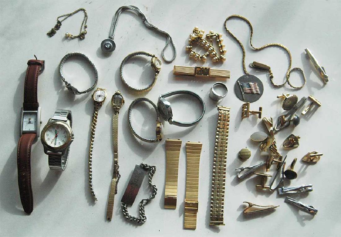 Large Lot of Costume Watches and Jewelry, including: For your consideration here is the Large lot of costume watches and jewelry, including Geneva, Citron, Hamilton, Swatch, and more. Total: 38 items including 8 watches for men and 6 for women. Combined