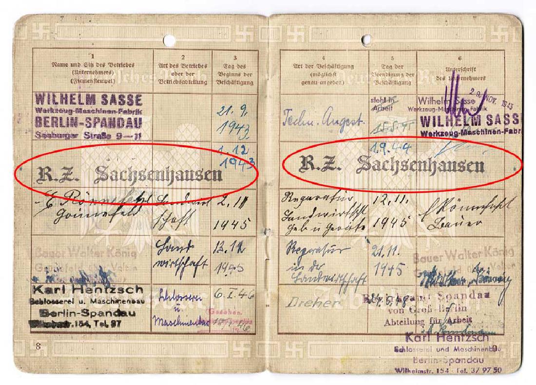 German WW2 Arbeitsbuch w. Concentration Camp stamp (1 of 10)