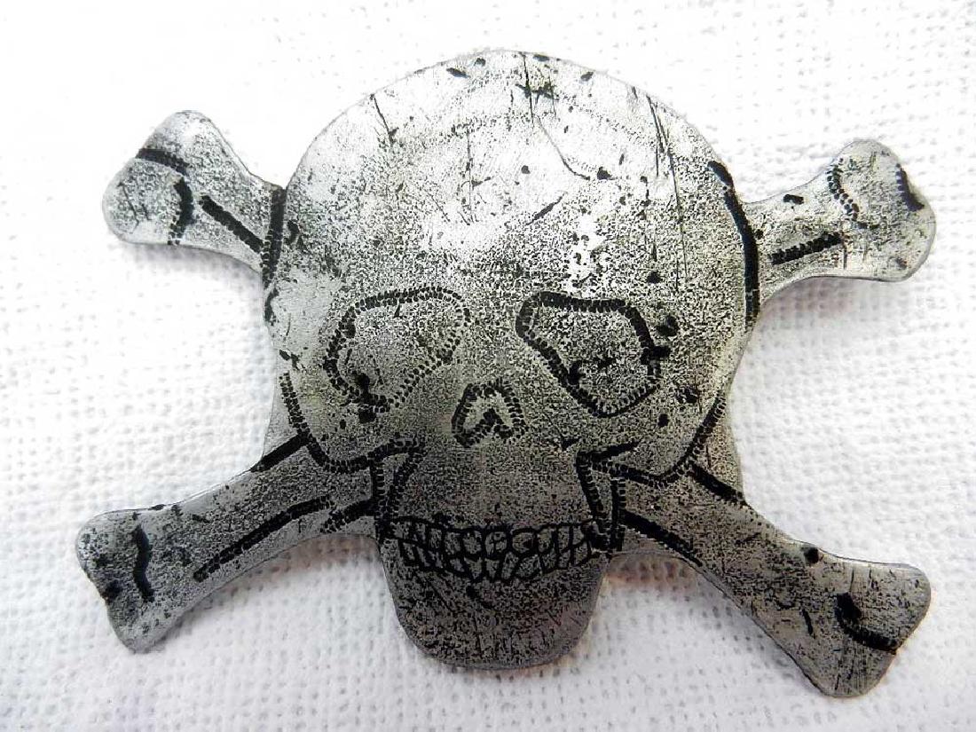 Original German WW2 Badge with Skull and Bones: For your consideration here is the Original Rare German WW2 Aluminum Badge with Skull and Bones for Helmet, Trench Art. Size is 89 x 62 mm. Very attractive and collectible item. 100% original ! From r