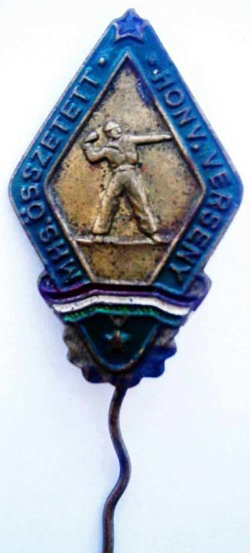Original Old Hungarian BADGE Soldier w. Grenade: For your consideration here is the Original Old Hungarian BADGE Soldier with grenade. Size: 50 x 18 x 4 mm. Very attractive and collectible item. 100% original ! From real old collection! Combined shi