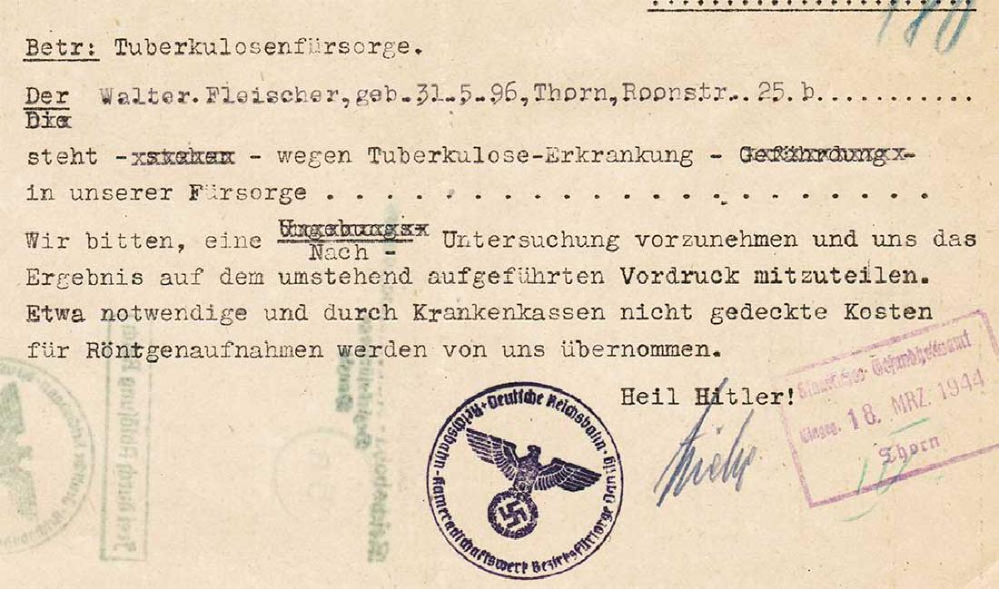 German WW2 Document, Tuberculosis Care, 1944 (1 of 10)