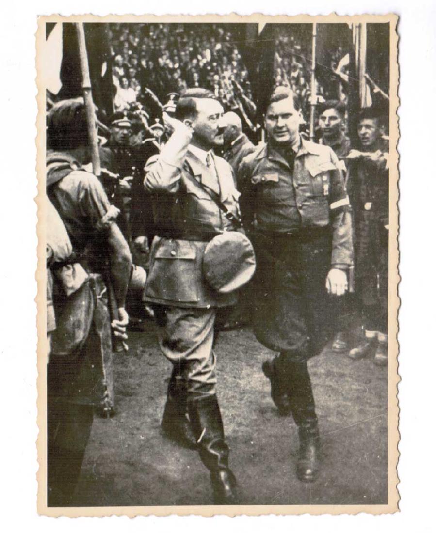 German WWII Photo of Adolf Hitler fr. Archive: Rare German WWII Photo of Adolf Hitler from Public Archive in the Ukraine. The photo has some scrapes according the age. Also it was cut around the perimeter by special curved photo knife - that kind 