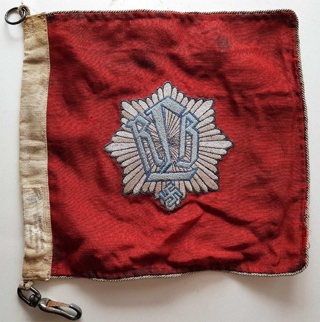 German WW2 RLB Reichsluftschutzbund Pennant, Flag: Rare German WW2 RLB Reichsluftschutzbund Pennant, Double Sided. The RLB Air Protection Association of the Reich was declared by Hermann Goering to be the official association in charge of protecting G