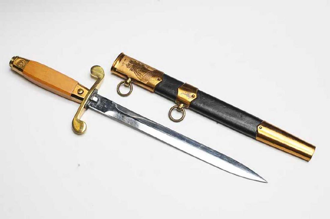RUSSIAN SOVIET NAVAL OFFICER DAGGER, DIRK: RARE ORIGINAL RUSSIAN SOVIET NAVAL OFFICER DAGGER, DIRK. Dirk is in original scabbard. Serial numbered 28768 and dated 1974 on the blade. Total length 13.25'. Length of the Blade 8.25'. Please note: l