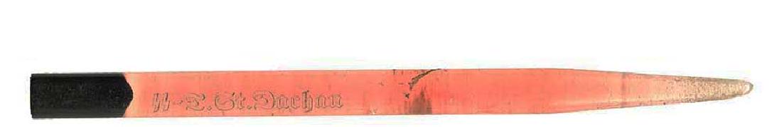 GERMAN WW2 PEN HOLDER w. SS MARKINGS, DACHAU 1943: ORIGINAL GERMAN WW2 PEN HOLDER with SS MARKINGS, DACHAU 1943 Worn but very good condition. The item is bought from a famous USA auction - the authenticity of the item has been confirmed once more - pl