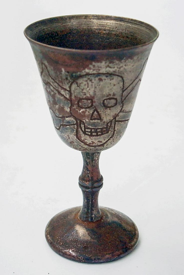 GERMAN WW2 WINE CUP w. SKULL & BONES: ORIGINAL GERMAN WW2 WINE CUP with SKULL and BONES SIZE: 89 x 47 x 47 mm. Very collectible item. This item was obtained from a large old collection in Europe. Original, not reproduction. From real old