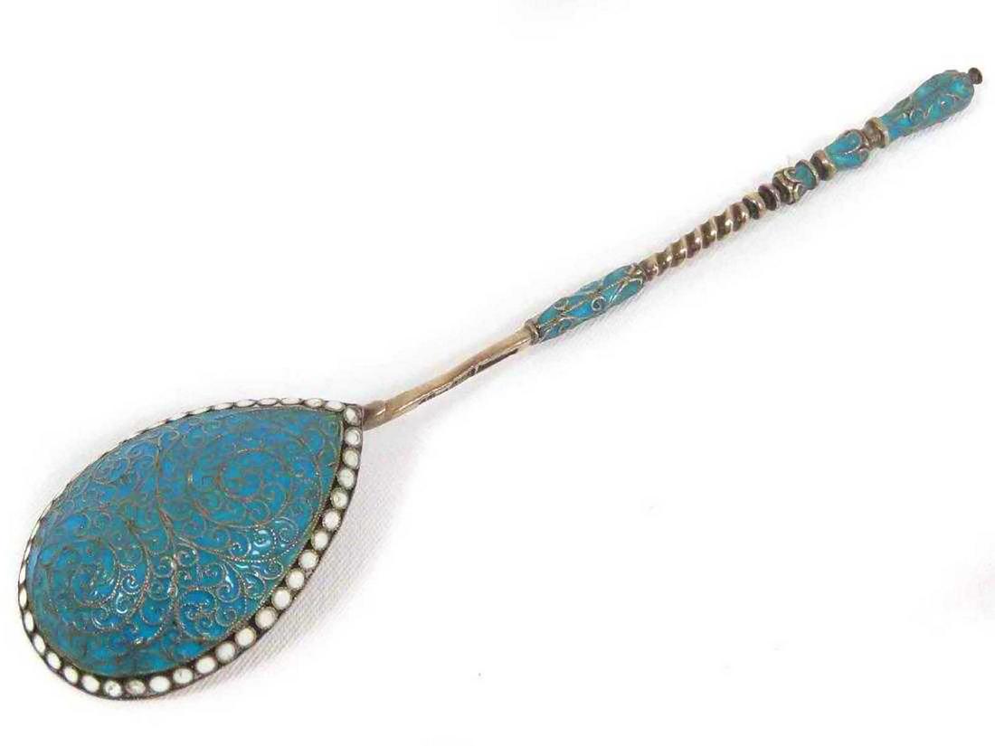 RUSSIAN SILVER SPOON, FABERGE, KLINGERT, 1893: RUSSIAN SILVER SPOON, FABERGE, KLINGERT, 1893 Exquisite enamel the famous Russian jeweler Gustav Klingert who used to worked forÂ Faberge. From real old collection! Please note: last image is for sa