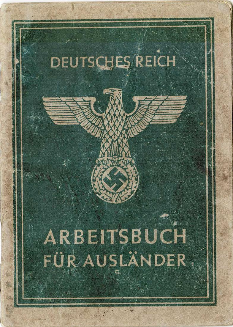 GERMAN WW2 ARBEITSBUCH for UKRAINIAN WORKER: RARE GERMAN WW2 ARBEITSBUCH for UKRAINIAN WORKER Very rare and historical item. Please note: last image is for sample only. ESTIMATE PRICE: $200 - $250. HISTORY of SALES: A few years ago German WW2 Ar