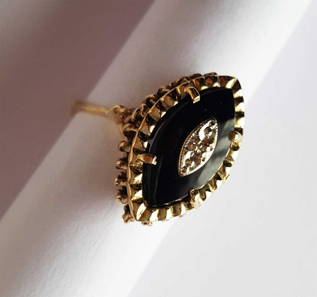 ANTIQUE 10K YELLOW GOLD BLACK ONYX DIAMOND RING (1 of 7)