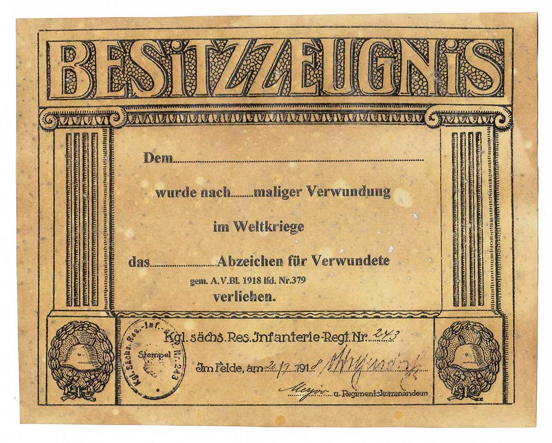 GERMAN WW2 AWARD DOCUMENT (1 of 2)