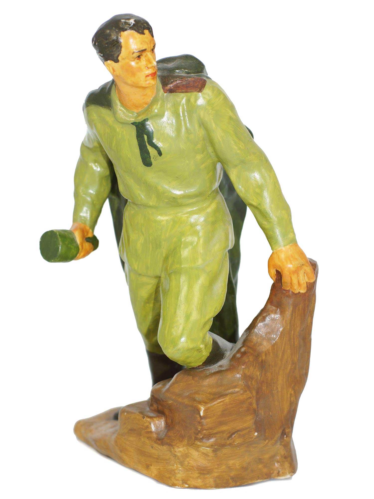 RUSSIAN SOVIET PROPAGANDA PORCELAIN FIGURINE: RUSSIAN SOVIET PROPAGANDA PORCELAIN FIGURINE, HAND PAINTED A Soviet Porcelain WWII Figurine. Russian Soldier with Grenade. Signed by the Artist: Prisyazhnyuk. Very Rare. LARGE SIZE: 8.5 inches (22 cm)