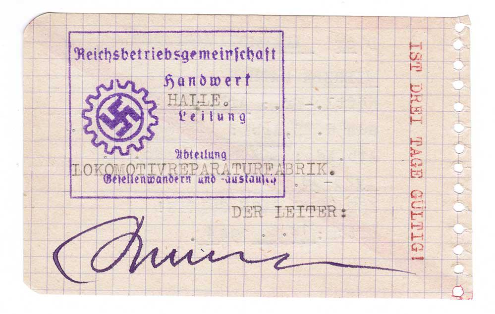 EXTREMELY RARE GERMAN WW2 ORDER TO WORK for PRISONER: EXTREMELY RARE GERMAN WW2 ORDER TO WORK for PRISONER from LITZMANNSTADT in POLAND, 1944 The order shows what prisoner Nathan with Jew, prisoners number 92 from LITZMANNSTADT in POLAND must go to Lokom