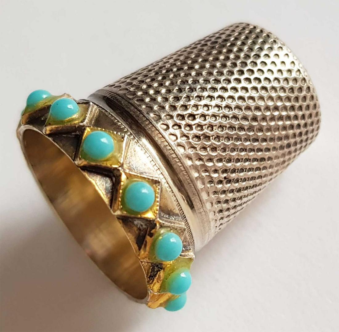 SILVER THIMBLE w. STONE, COLLECTIBLE and ATTRACTIVE: SILVER THIMBLE with STONE, COLLECTIBLE and ATTRACTIVE It is marked for silver. We are selling a collection of thimbles - please see the image. CONDITION: The item is described to the best of our knowl