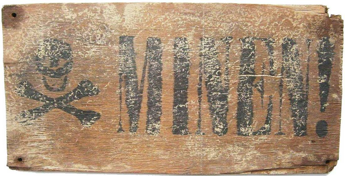 GERMAN WW2 SIGN MINES w. SKULL & BONES: RARE GERMAN WW2 SIGN MINES with SKULL and BONES The sign has German text on it: MINEN. Rare historical item !! Original, not reproduction. CONDITION: The item is described to the best of our knowledge