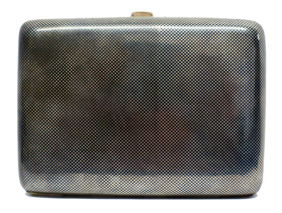 RUSSIAN ANTIQUE LARGE SILVER CIGARETTE CASE, GRACHEV: RUSSIAN ANTIQUE LARGE SILVER CIGARETTE CASE, GRACHEV Antique Russian Silver Cigarette or Cigar Case. Circa Early 1900's. Each spoon marked with Russian kokoshnik mark, BrGr in Russian for workmasters