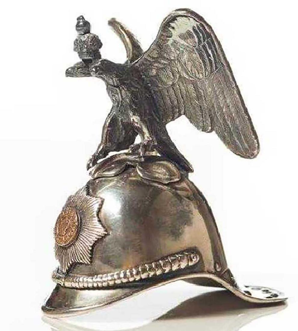 FABERGE - RUSSIAN GOLD & SILVER CHARKA as GUARD HELMET: FABERGE - RUSSIAN IMPERIAL GOLD and SILVER CHARKA MODELLED as a CHEVALIER GUARD HELMET Shaped as a helmet of the Chevalier Guard Regiment, surmounted by an Imperial double-headed eagle, the front appl