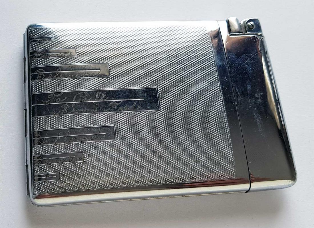 WWII ALLIED OCCUPIED GERMANY CIGARETTE CASE: WWII ALLIED OCCUPIED GERMANY CIGARETTE CASE German lighter case, has "Eng, French, Belgium, To Bill, From Fred, Holland, Germany" carved into the surface. We are selling a collection of allied occupie