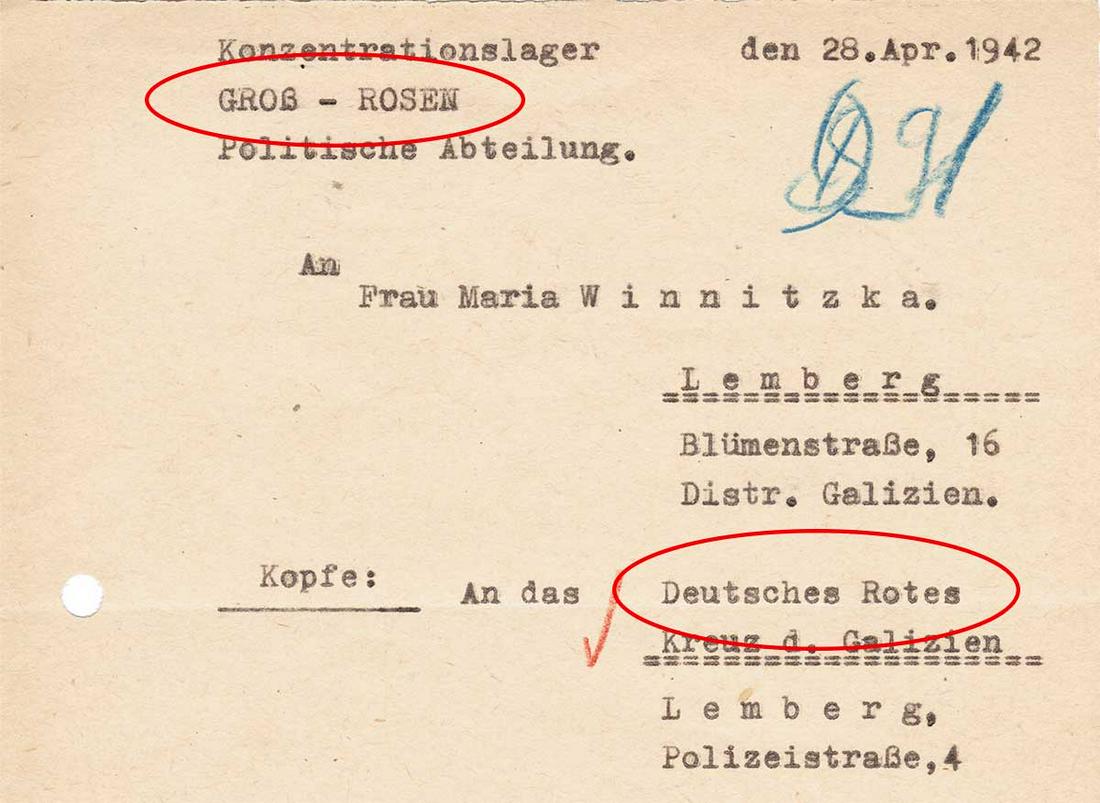 GERMAN WW2 RED CROSS DOCUMENT fr. CONCENTRATION CAMP (1 of 10)