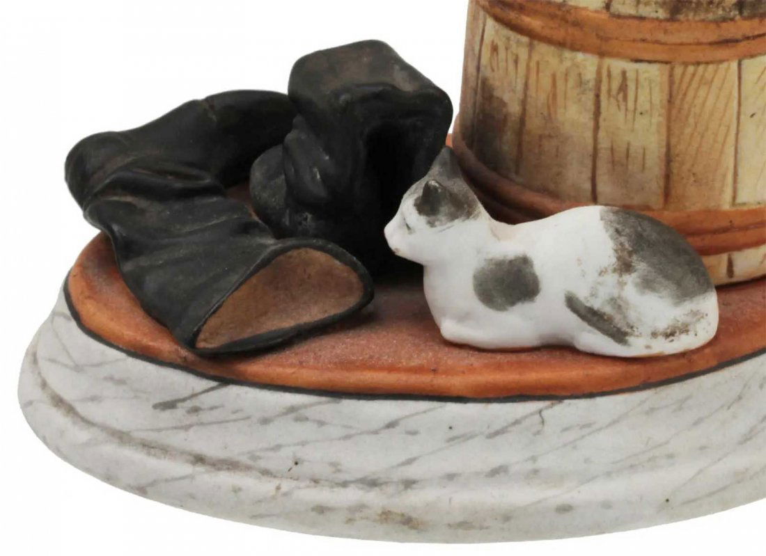 ANTIQUE RUSSIAN PORCELAIN MATCH HOLDER: RARE RUSSIAN ANTIQUE SOVIET PORCELAIN MATCH HOLDER,1930s An antique match strike and holder with a porcelain composition \"A Tub, Boots and a Cat\", made by the Dmitrov Porcelain Factory in Verbilki (