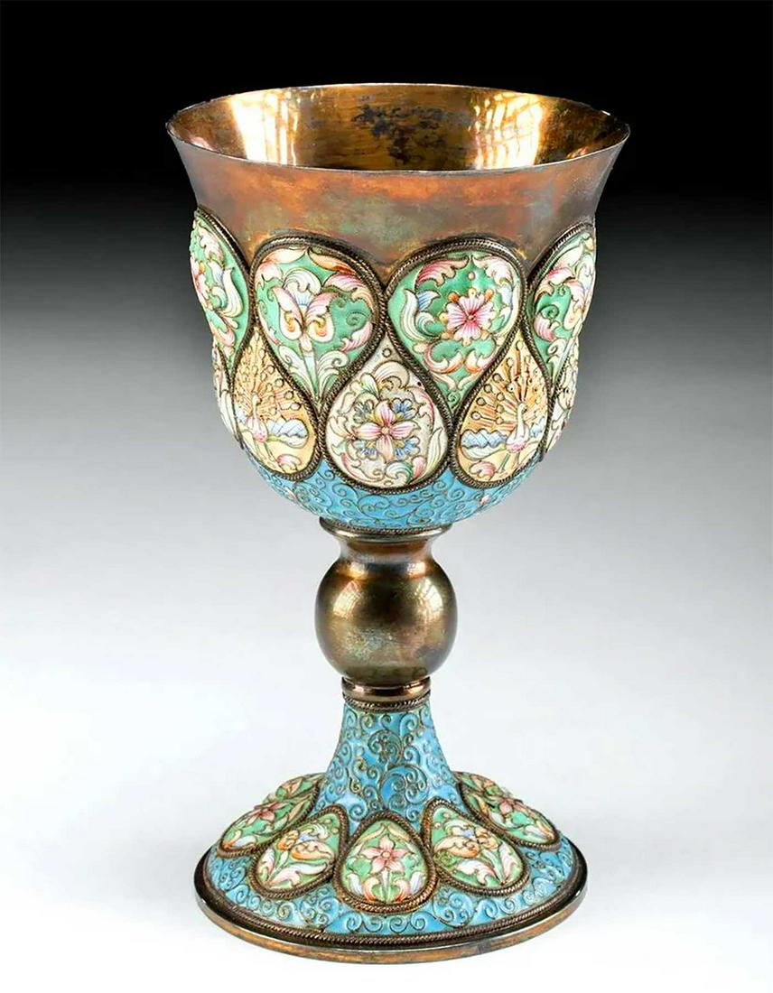RUSSIAN IMPERIAL SILVER CLOISONNE CHALICE, 1908 (1 of 17)