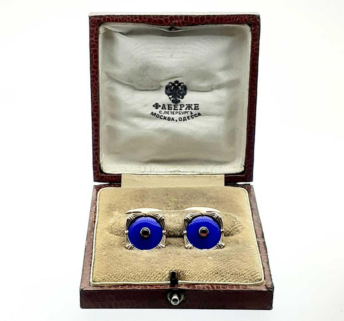 FABERGE - RUSSIAN IMPERIAL GOLD CUFF LINKS, MARKED (1 of 11)