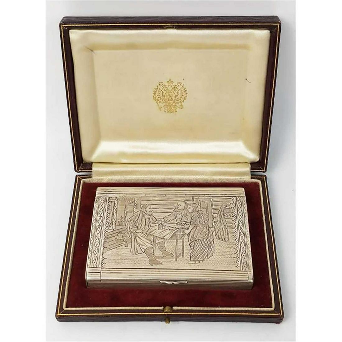 RUSSIAN IMPERIAL SILVER CIGARETTE CASE, BOX, 19th C. (1 of 15)