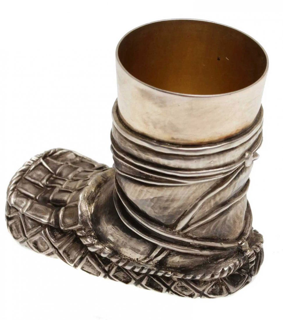 ANTIQUE RUSSIAN SILVER SHOT CUP BAST SHOE, 19 c. (1 of 10)