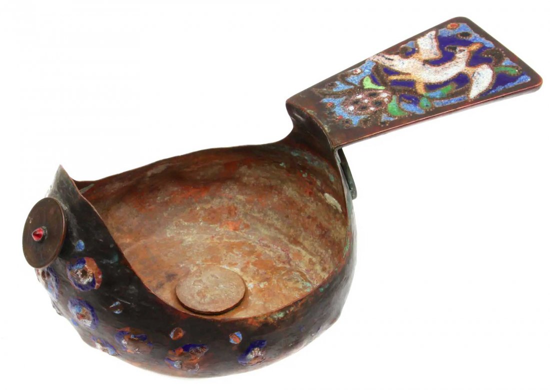 ANTIQUE EARLY RUSSIAN COPPER ENAMELED KOVSH, 1834 (1 of 10)