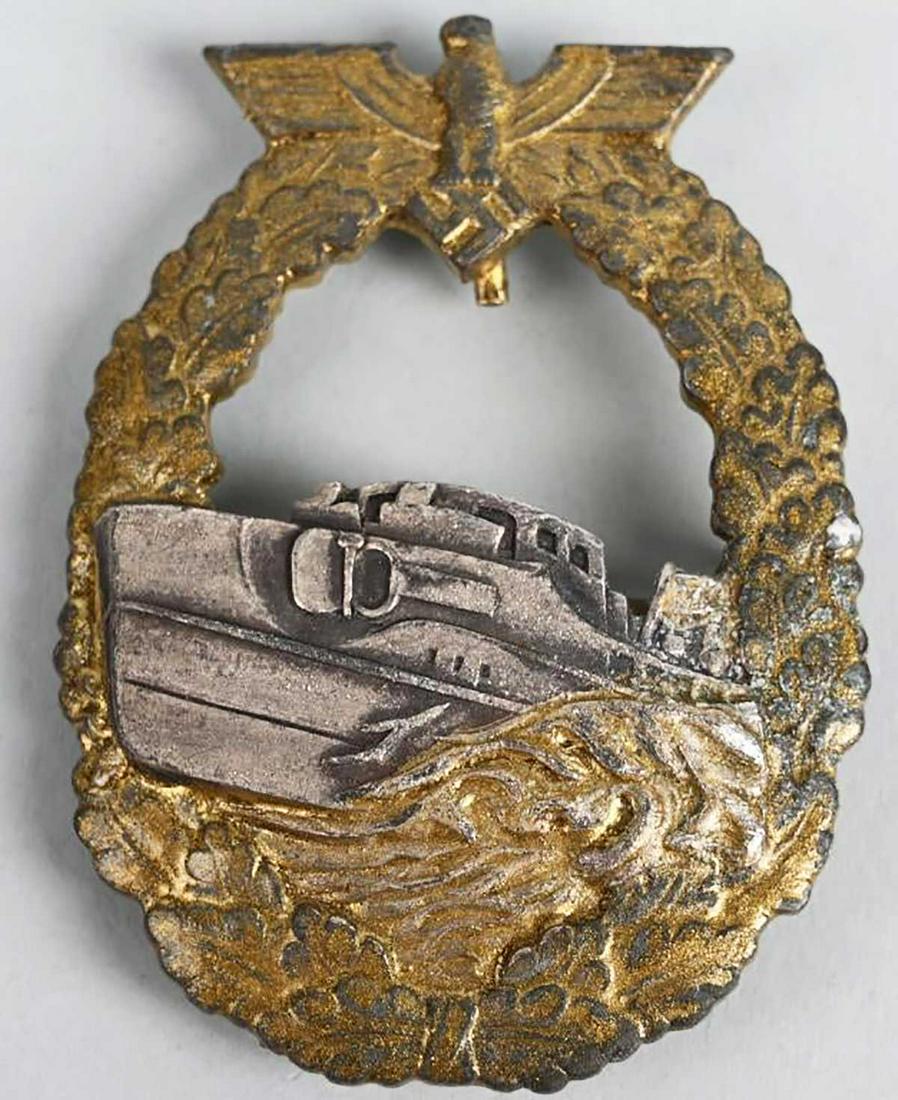 GERMAN WW2 E-BOAT WAR BADGE, SCHNELLBOOT: RARE GERMAN WW2 TORPEDO BOAT E-BOAT WAR BADGE, SCHNELLBOOT Kriegsmarine Fast Attack Craft War Badge, 1st type. Torpedo Boat War Badge was instituted on May 30, 1941. It was awarded to crew members of 