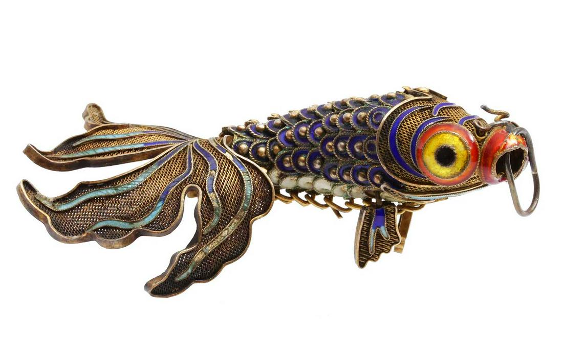 ANTIQUE CHINESE ENAMEL FISH SILVER PENDANT (1 of 7)