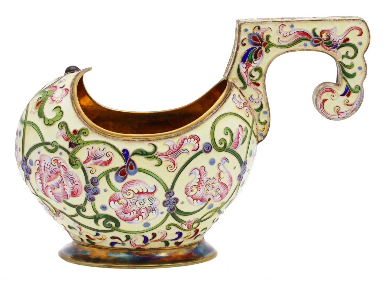 LARGE RUSSIAN SILVER & ENAMEL KOVSH, P. OVCHINNIKOV (1 of 14)