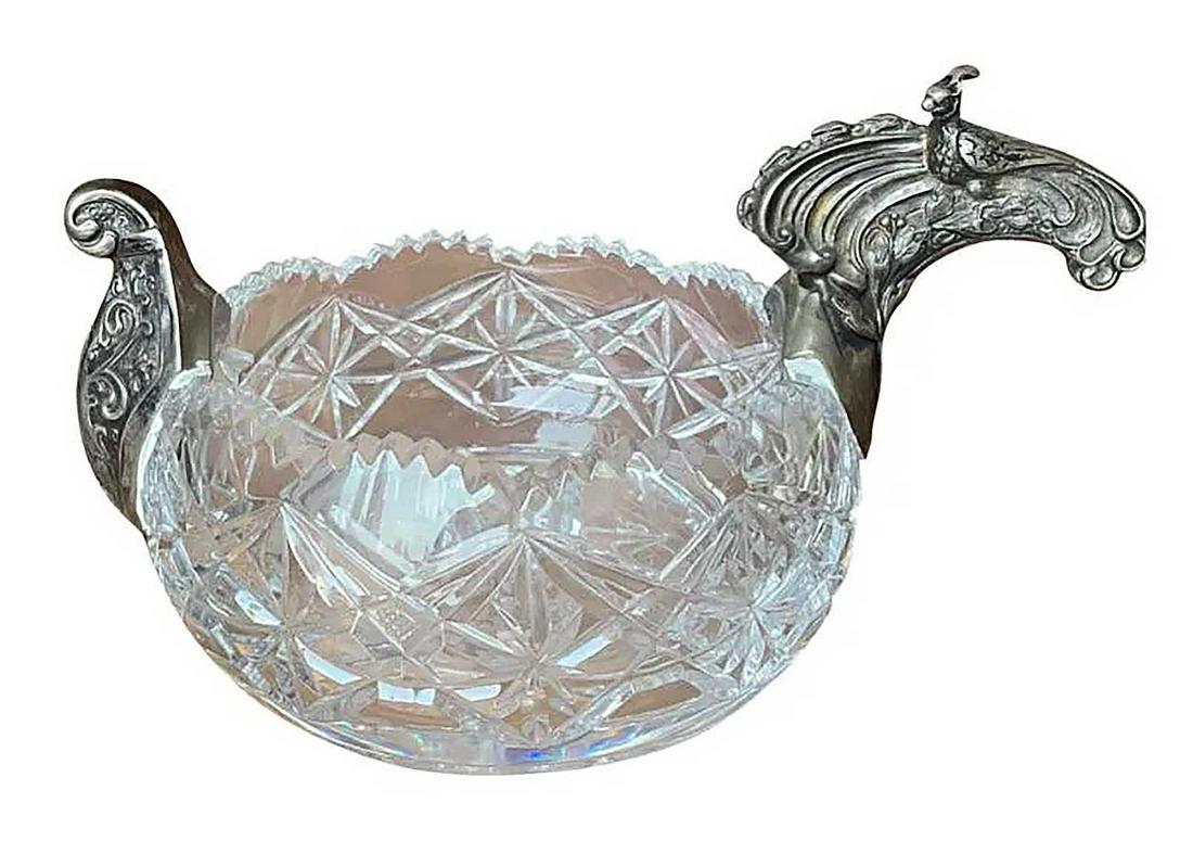 RARE RUSSIAN SILVER & CUT GLASS LARGE KOVSH (1 of 13)