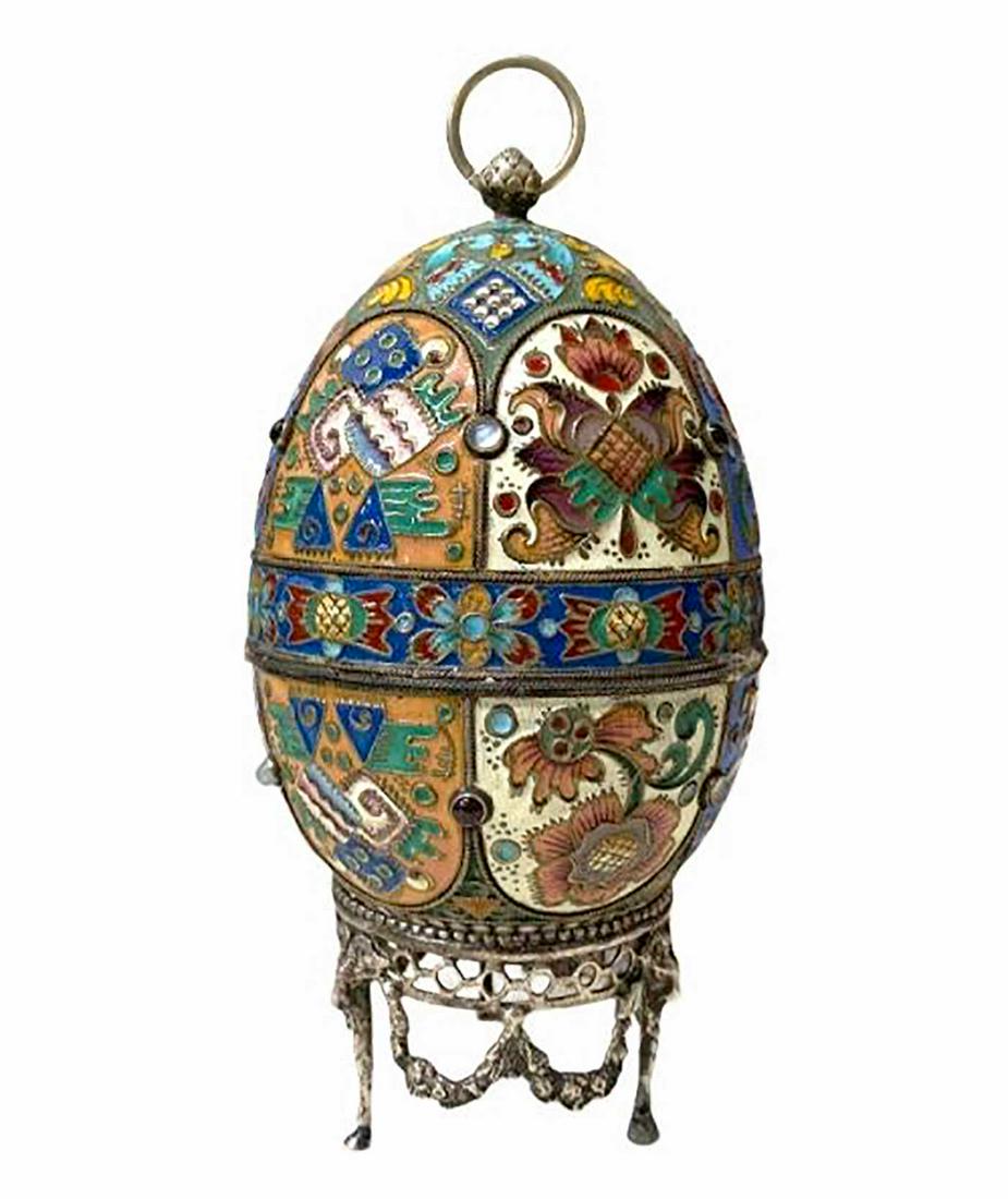 RUSSIAN IMPERIAL SILVER and ENAMEL LARGE EGG (1 of 12)