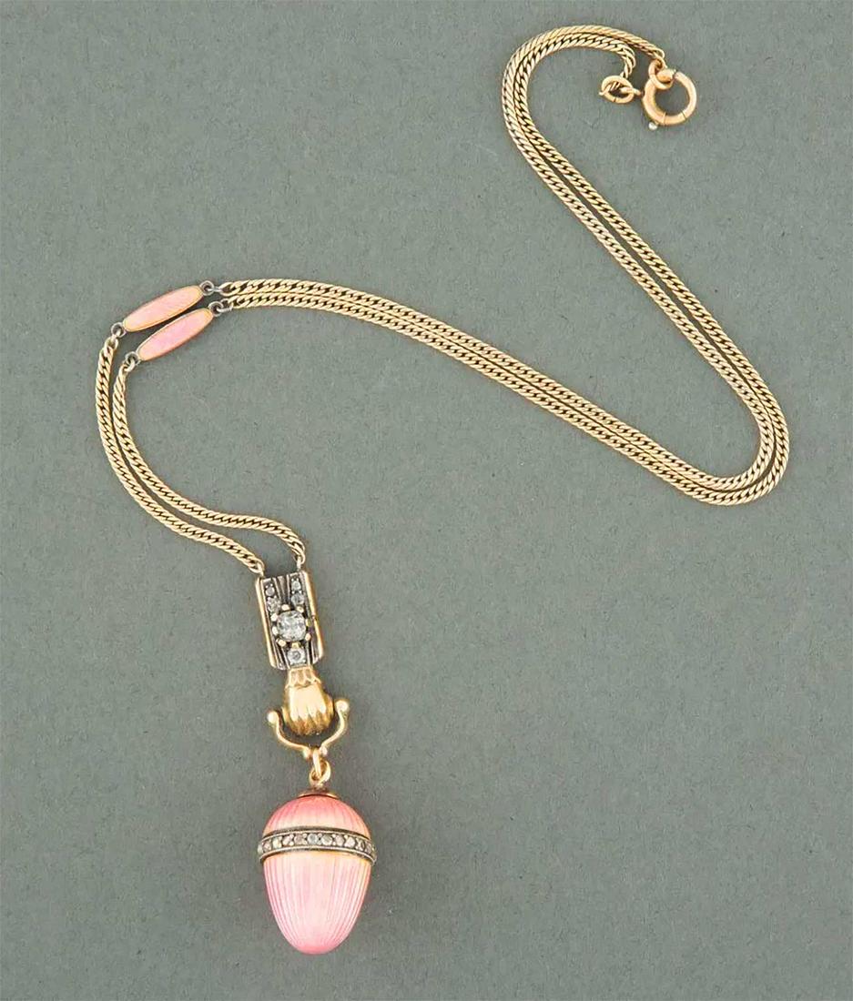 FABERGE - RUSSIAN GOLD EGG PENDANT NECKLACE w. DIAMONDS (1 of 11)