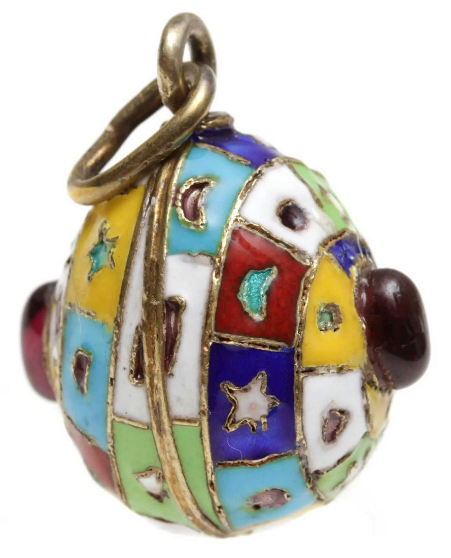 RUSSIAN GILT SILVER ENAMEL EGG PENDANT, OVCHINNIKOV (1 of 10)