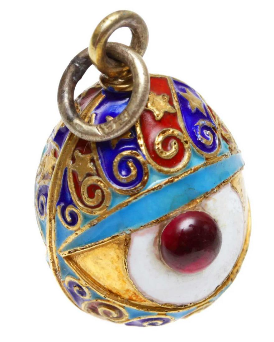 ANTIQUE RUSSIAN GILT SILVER ENAMEL EGG PENDANT (1 of 12)