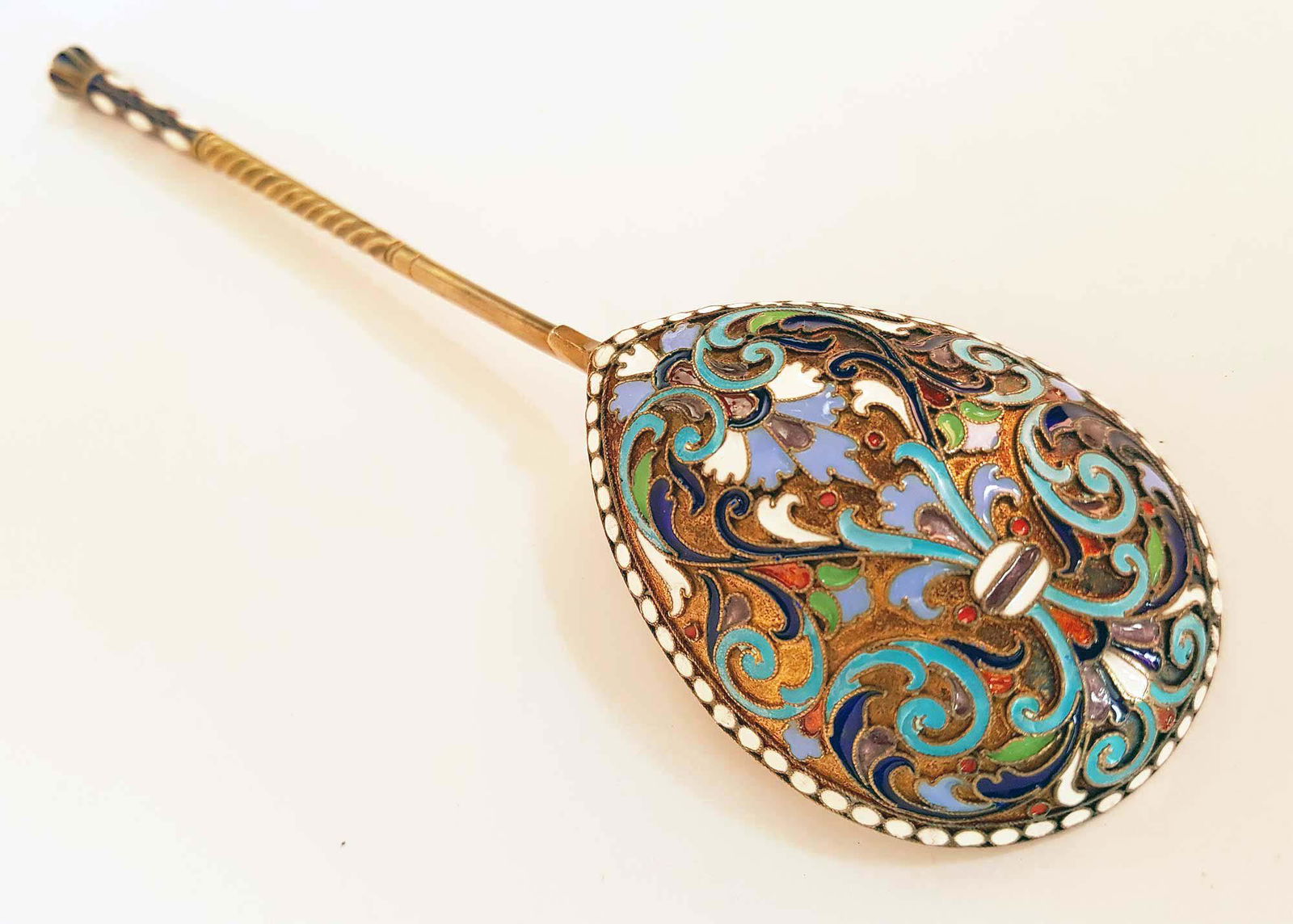 ANTIQUE RUSSIAN SILVER & CLOISONNE LARGE SPOON (1 of 14)