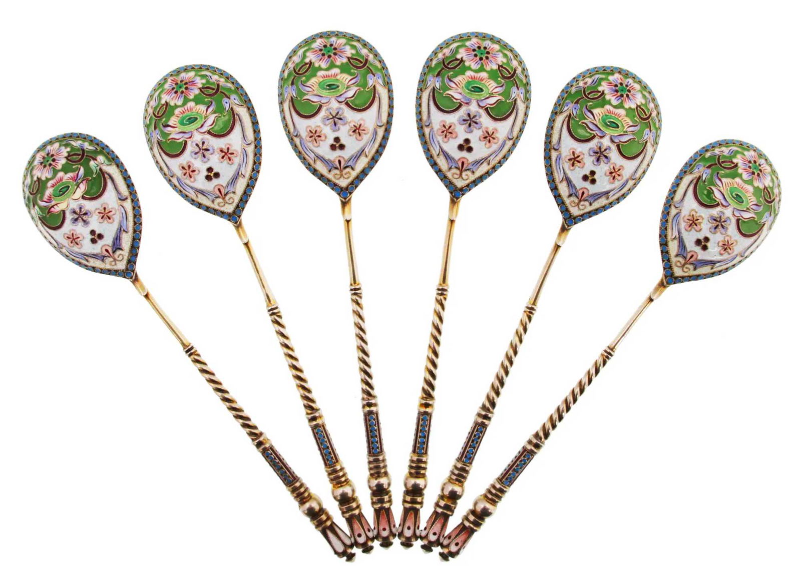 FABERGE - ANTIQUE SET of 6 RUSSIAN SILVER SPOONS (1 of 17)